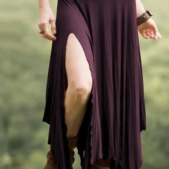 Drawstring Waist Asymmetrical Hem Skirt (Color: Deep Purple) - Picture 2 of 4